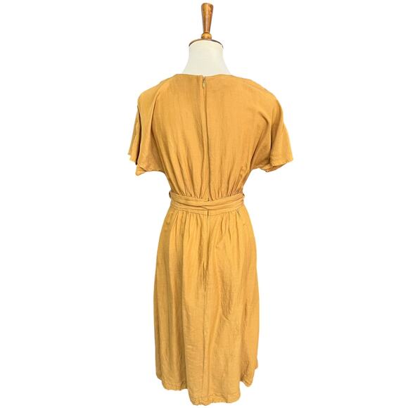 Madewell Linen-Blend Dolman-Sleeve Tie-Waist Midi V-Neck Dress Size 2 - Picture 9 of 9